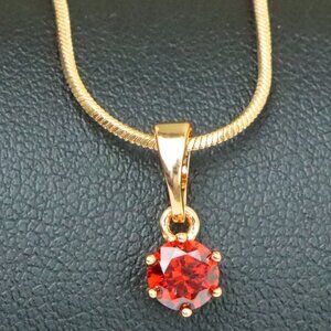 "Tiny Round Red Stone Rose Gold Pendant – Minimalist Design, XPPT1600